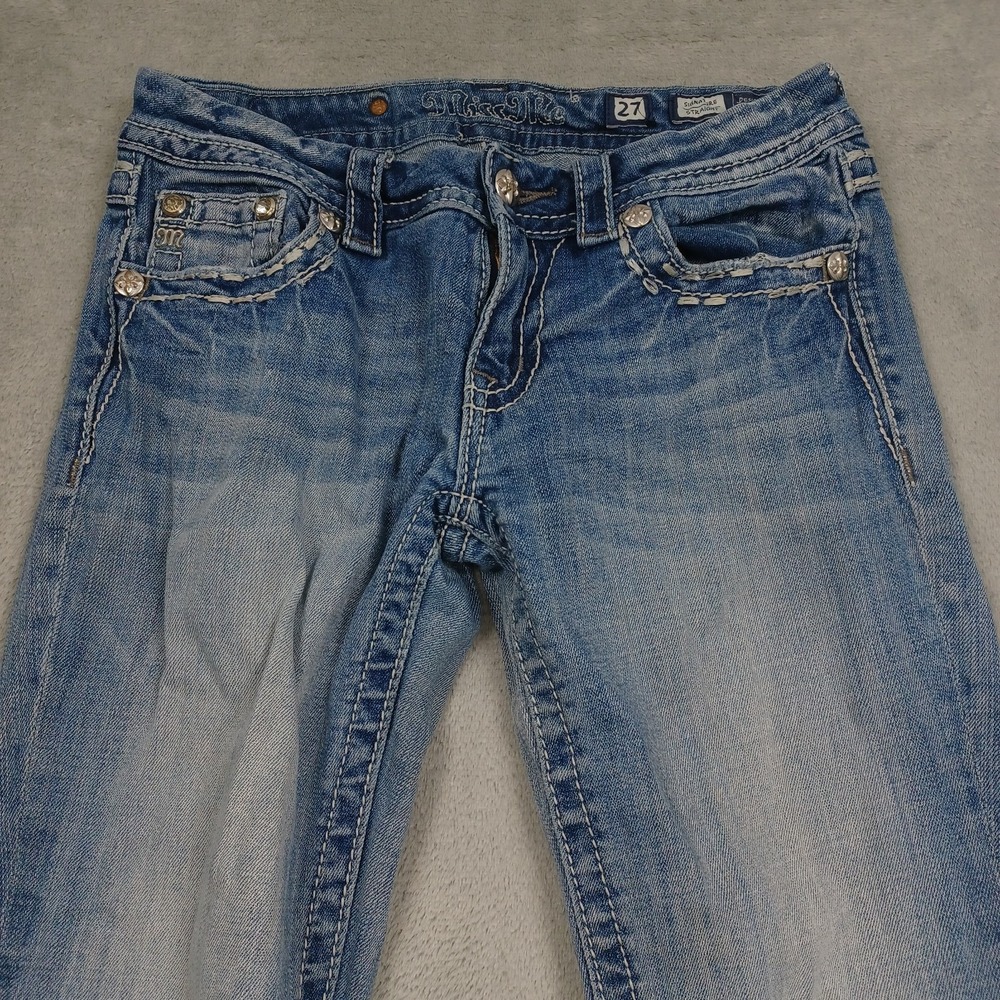 Miss Me Jeans Womens 27 Blue Denim Straight Pockets Rhinestones - Picture 2 of 10